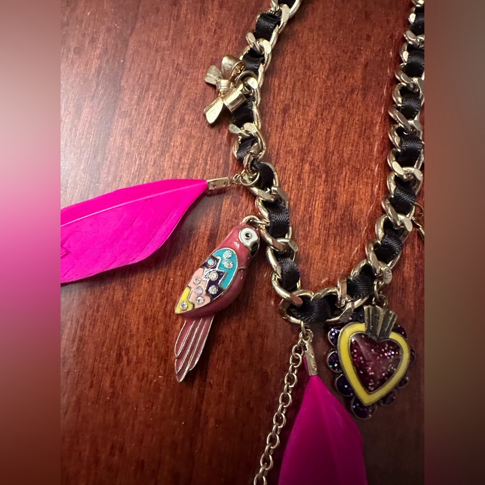 Betsey Johnson Hot Pink and Gold Charm Necklace